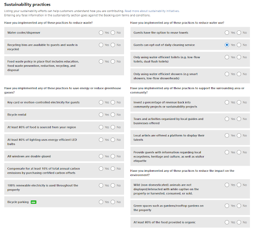 Sustainability practices Booking.com Mirai