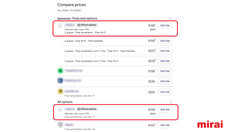 private rates google hotel ads visible mirai