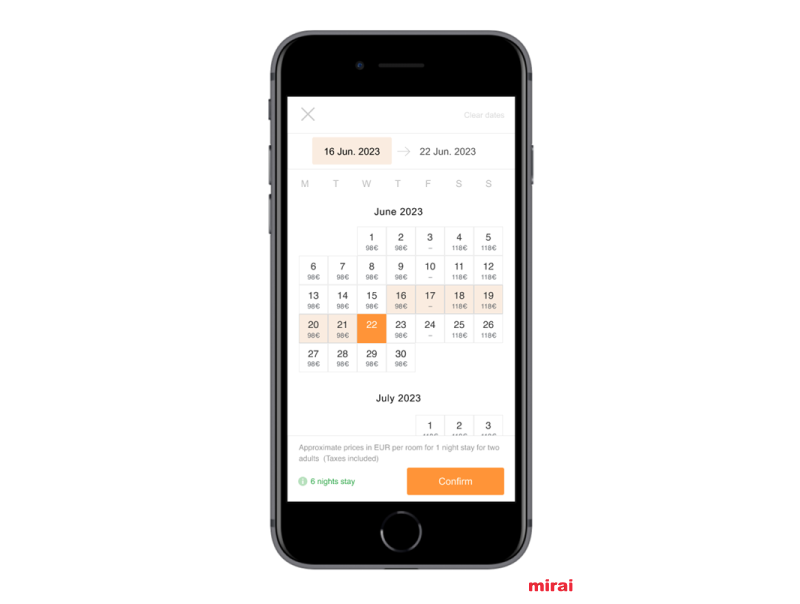 calendário preços Mirai adaptado telemóvel