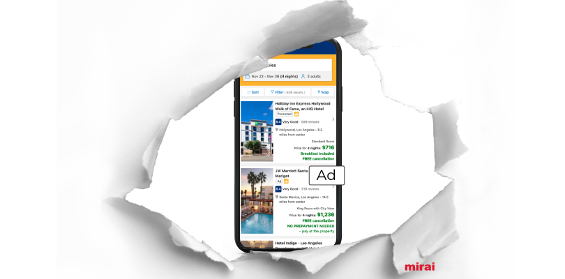 Booking.com native ads Mirai