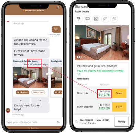 chatbot ligá-lo booking engine Mirai