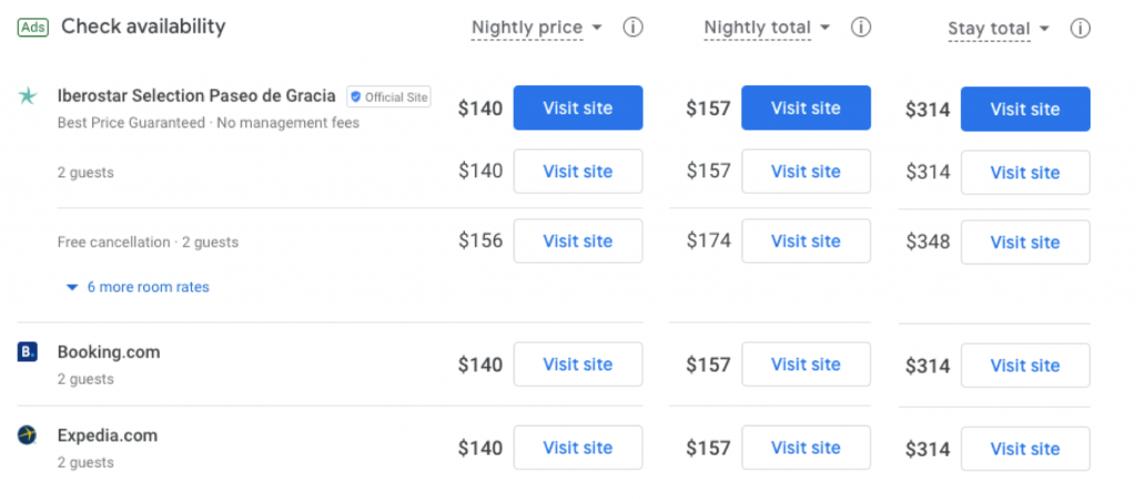 Compare preços com Google Hotel Anúncios de acordo com Mirai