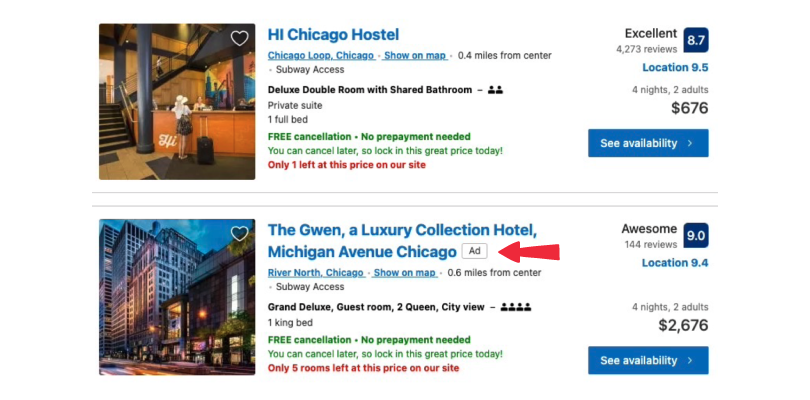Booking.com native ads desktop Mirai