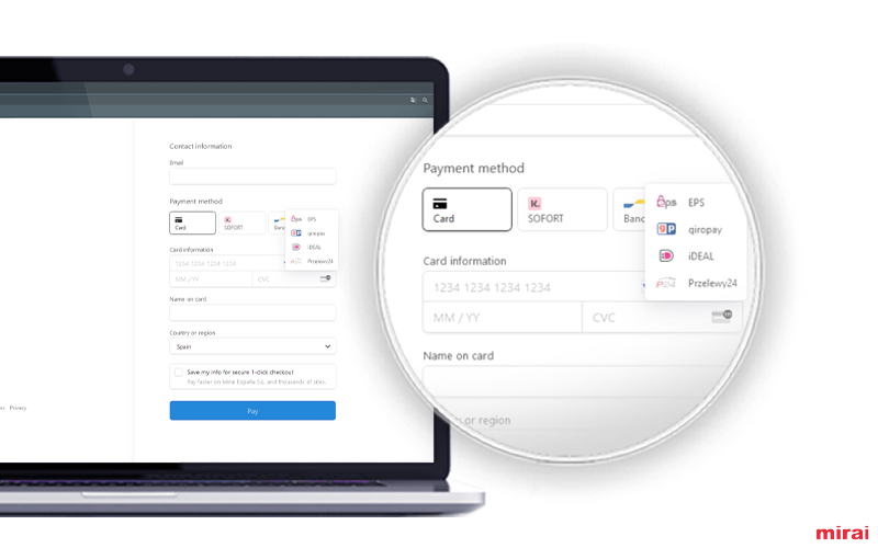 Stripe modos pagamento Mirai
