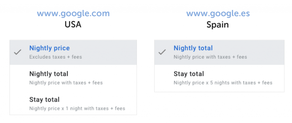 Preços noite ou estadia impostos e taxas no Google Hotel Ads de acordo com Mirai